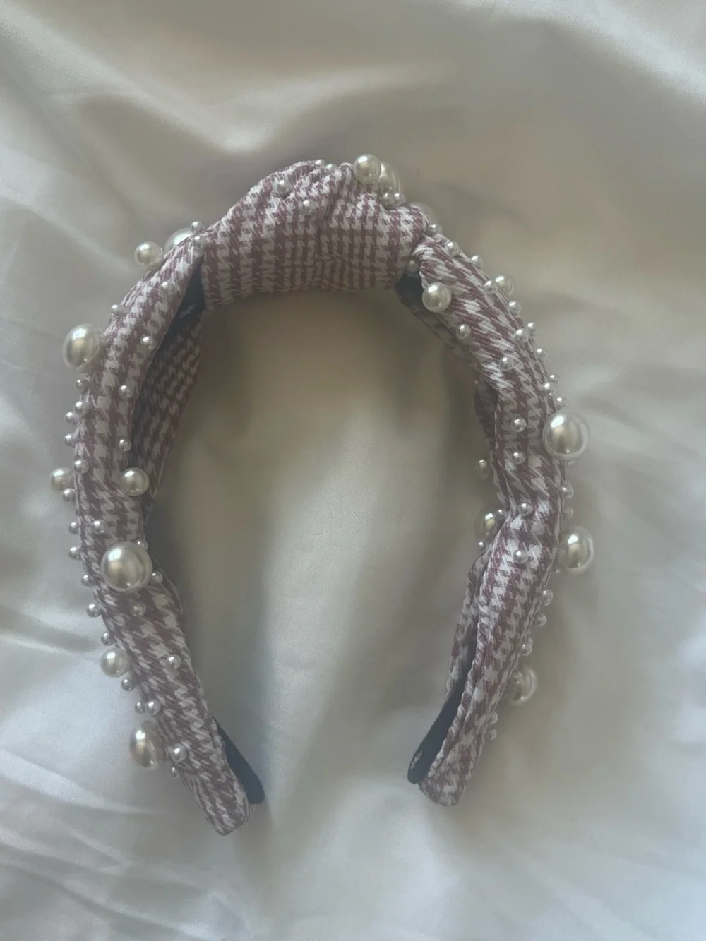 Lele Sadoughi Pink Tweed Headband with Pearl Accents
